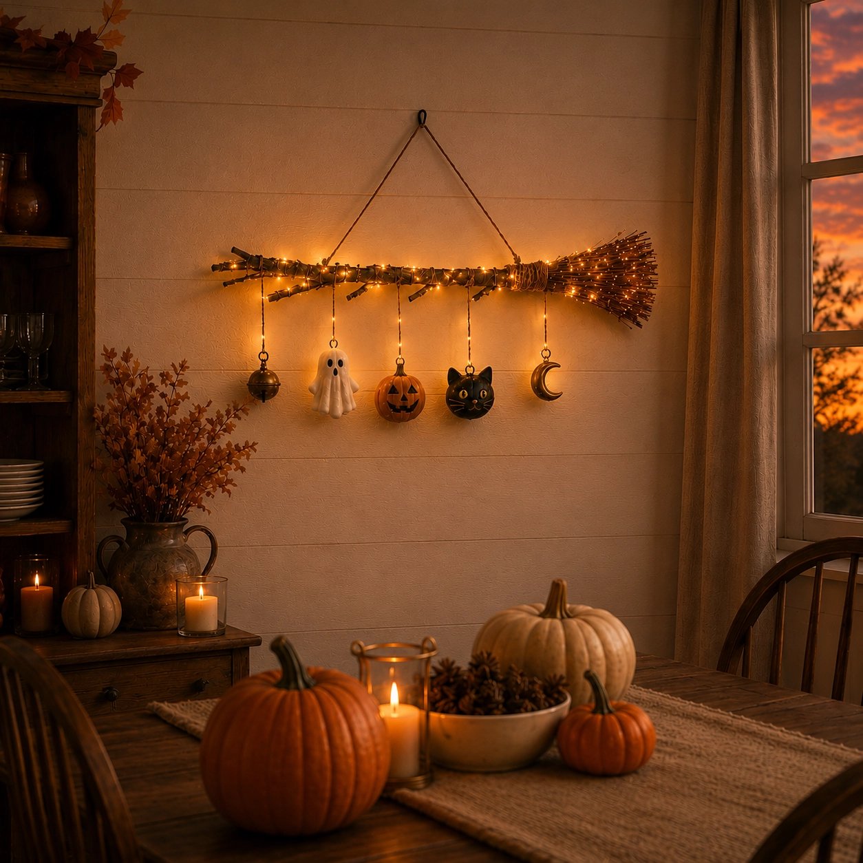 🔥 Limited-Time 50% OFF + Free Shipping 🍂 Lighted Fall Broom Wall Hanging – Cozy Halloween & Autumn Decor