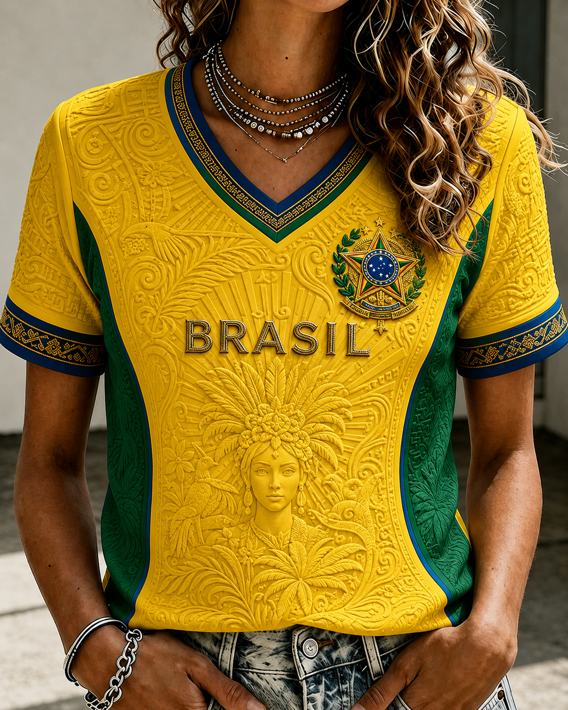 Women's Brasil Football Lover Art Printed T-shirt