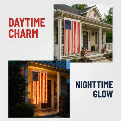 50% OFF🔥4 x 2.3 Ft Lighted Rag American Flag Banner - 🎆 USA 250th Celebration
