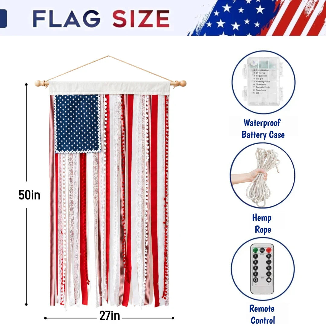 50% OFF🔥4 x 2.3 Ft Lighted Rag American Flag Banner - 🎆 USA 250th Celebration