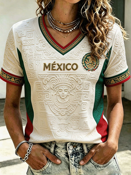 Women's Mexico Football Lover Art Printed T-shirt