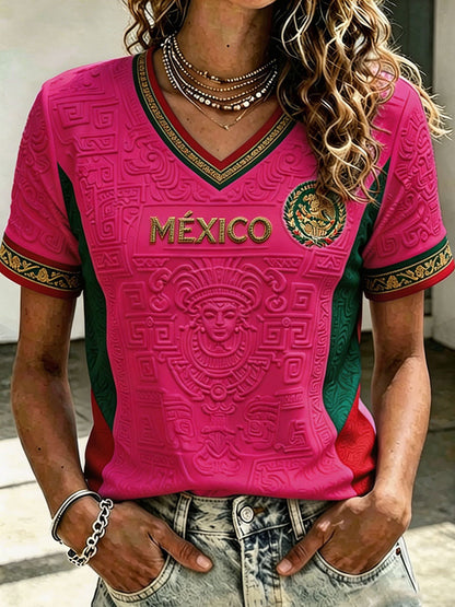 Women's Mexico Football Lover Art Printed T-shirt