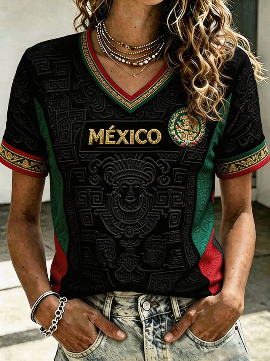 Women's Mexico Football Lover Art Printed T-shirt