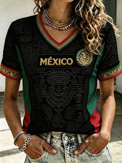 Women's Mexico Football Lover Art Printed T-shirt