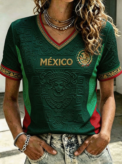 Women's Mexico Football Lover Art Printed T-shirt