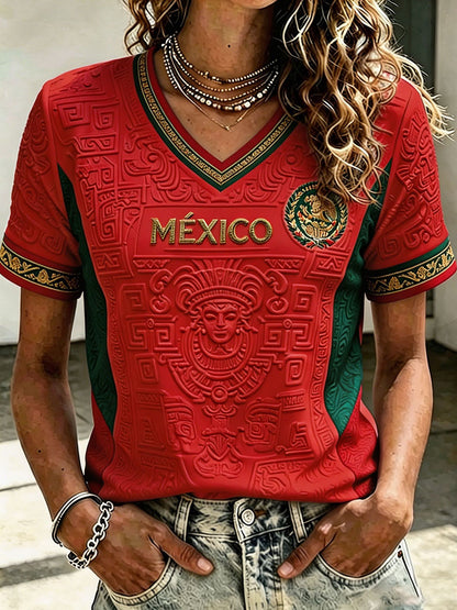 Women's Mexico Football Lover Art Printed T-shirt