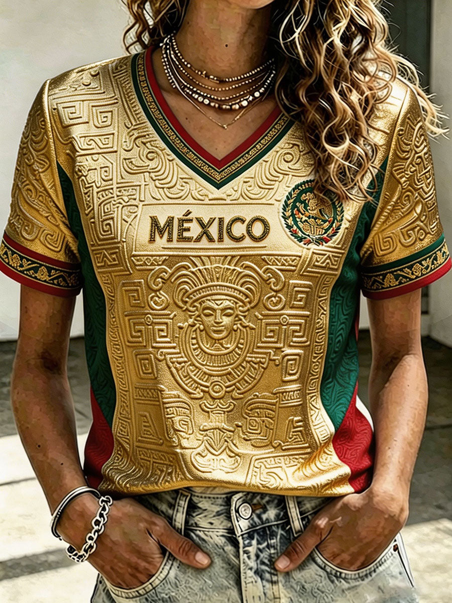 Women's Mexico Football Lover Art Printed T-shirt