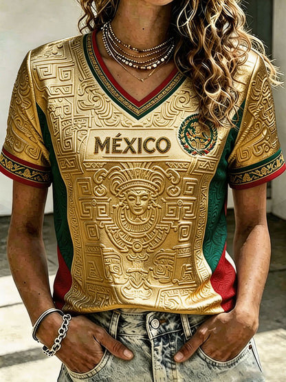 Women's Mexico Football Lover Art Printed T-shirt