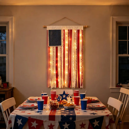 50% OFF🔥4 x 2.3 Ft Lighted Rag American Flag Banner - 🎆 USA 250th Celebration