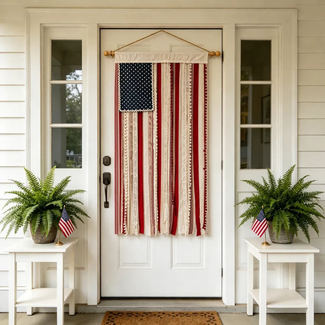 50% OFF🔥4 x 2.3 Ft Lighted Rag American Flag Banner - 🎆 USA 250th Celebration