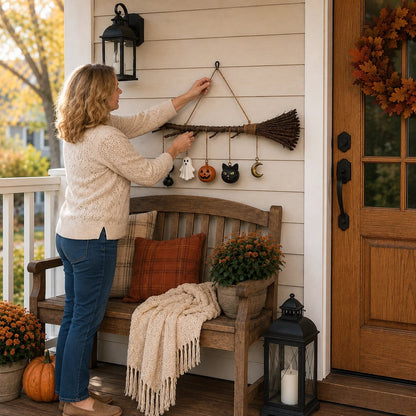 🔥 Limited-Time 50% OFF + Free Shipping 🍂 Lighted Fall Broom Wall Hanging – Cozy Halloween & Autumn Decor