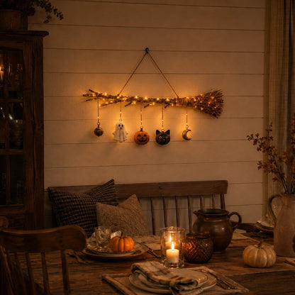 🔥 Limited-Time 50% OFF + Free Shipping 🍂 Lighted Fall Broom Wall Hanging – Cozy Halloween & Autumn Decor