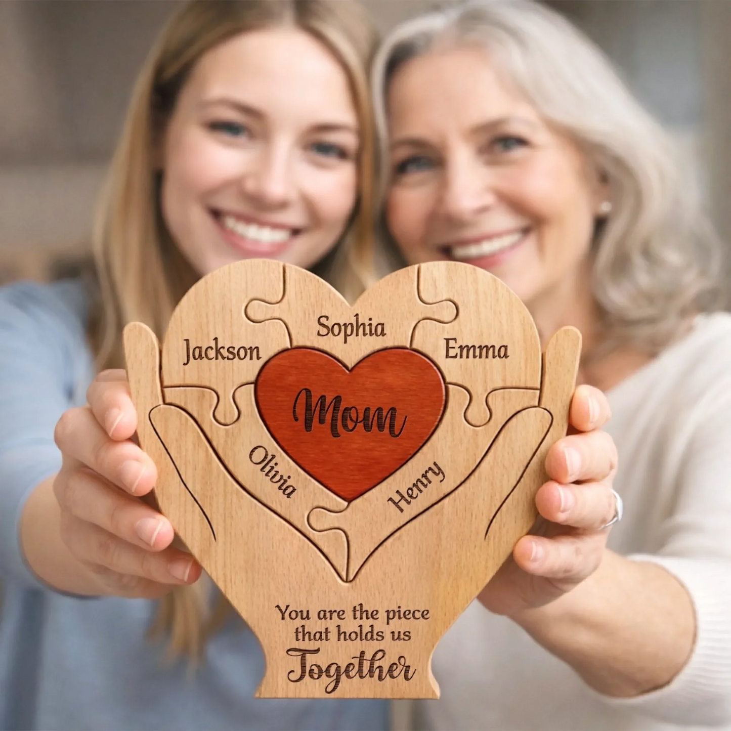 Custom Shaped Wooden Art Puzzle - Personalized Mother's Day Birthday Gifts For Mom, Grandma - Mom Love Never Fades
