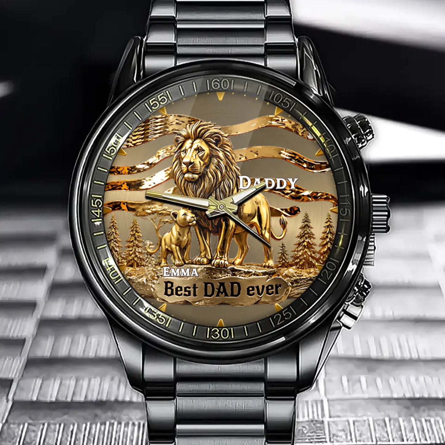Personalized Best Dad Ever Watch – Custom Name Lion Design Gift for Dad