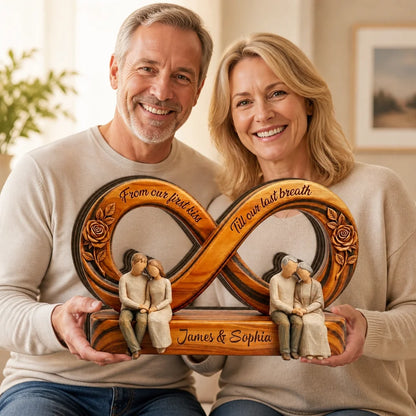 Custom Wooden Infinity Plaque - Personalized Couples Gift - From Our First Kiss Till Our Last Breath