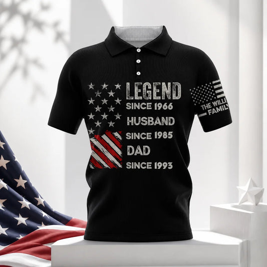 The Legend Lives Here — Personalized Family Polo Shirt for Dad, Husband & Grandpa