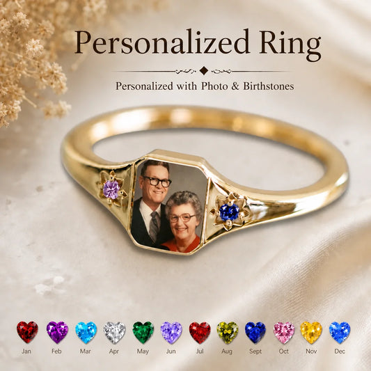 Personalized Upload Photo & Birthstone Ring – The Most Meaningful Gift You'll Ever Give