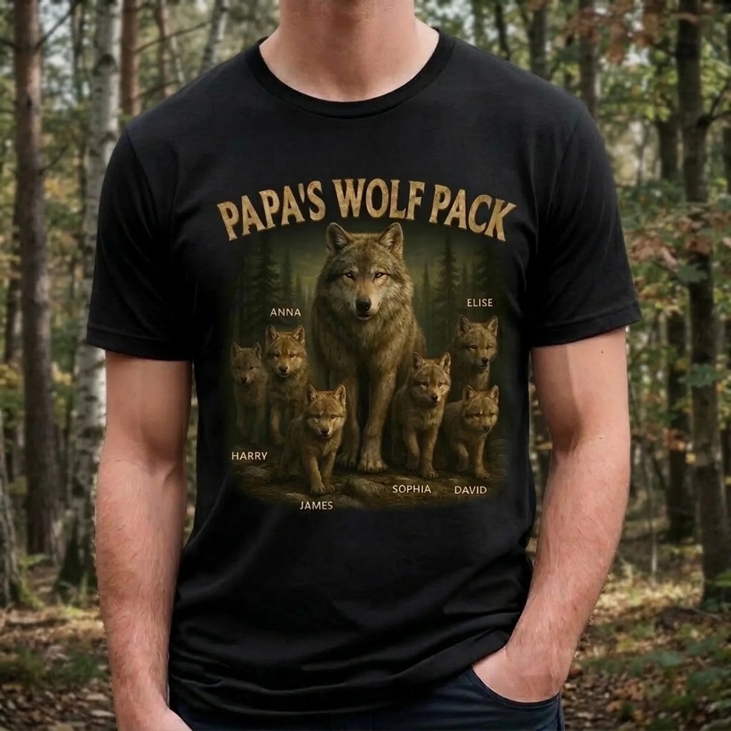 Custom Unisex T-shirt, Premium T-shirt, Hoodie - Personalized Father's Day Birthday Gifts For Dad, Grandpa - Papa’s Wolf Pack