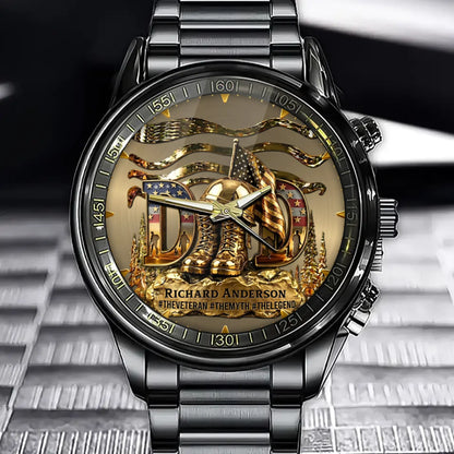 Custom Veteran Dad Watch - Personalized Father's Day Birthday Gifts For Dad, Veteran - The Veteran The Myth The Legend