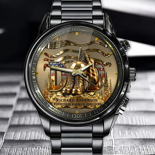 Custom Veteran Dad Watch - Personalized Father's Day Birthday Gifts For Dad, Veteran - The Veteran The Myth The Legend