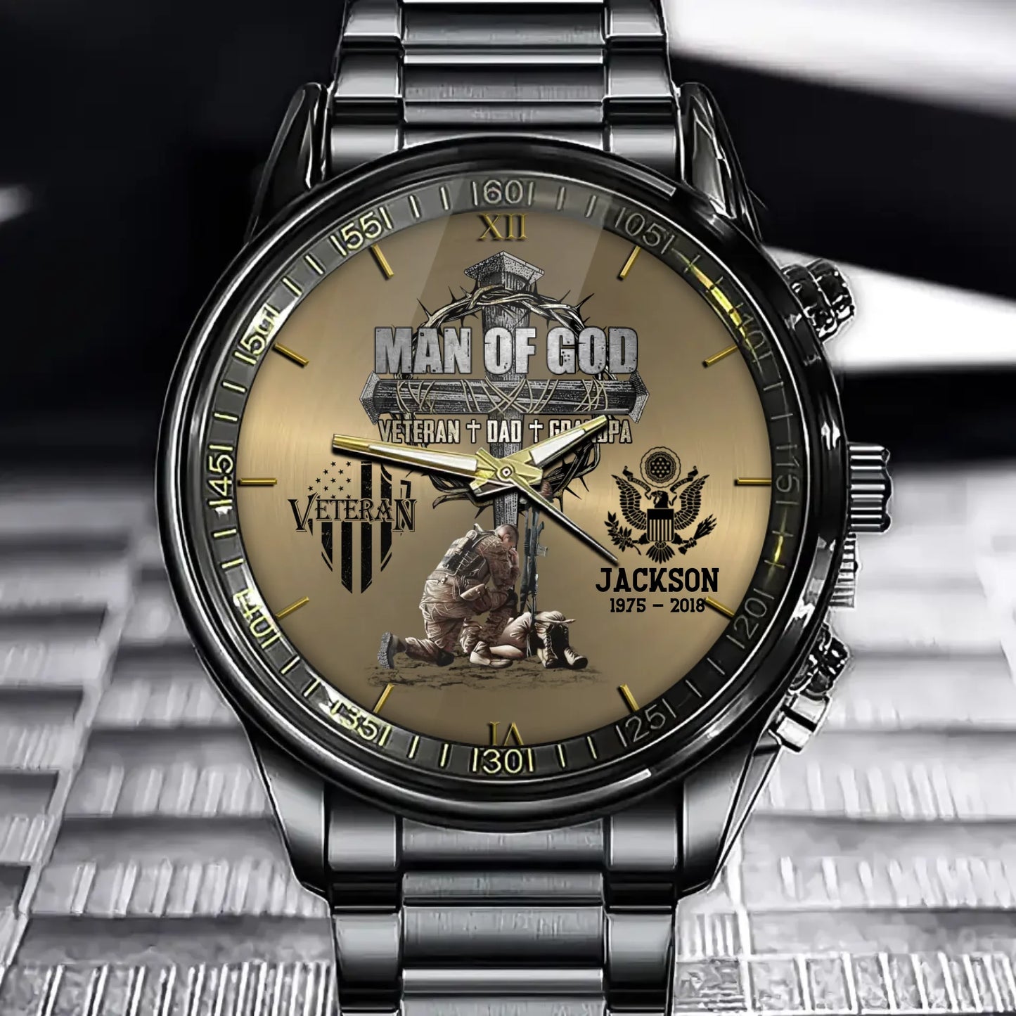 Man Of God Veteran Dad Papa - Personalized Watch For Father Veteran or Grandpa