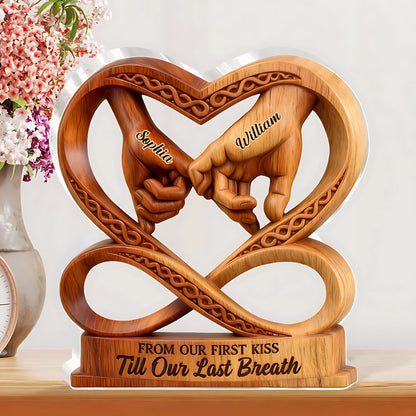 Custom Infinity Heart Plaque - Personalized Pinky Promise Sign With Names & Quote - Romantic Anniversary Gift For Wife Husband