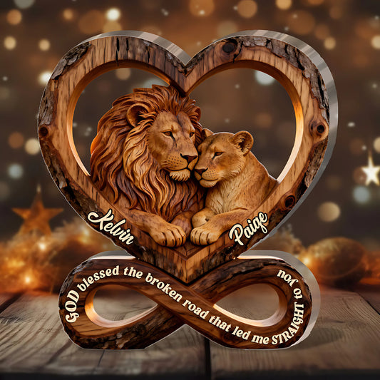 Custom Acrylic Plaque - Personalized Lion Couple Anniversary Gifts For Husband, Wife - God Blessed The Broken Road That Led Me Straight To You