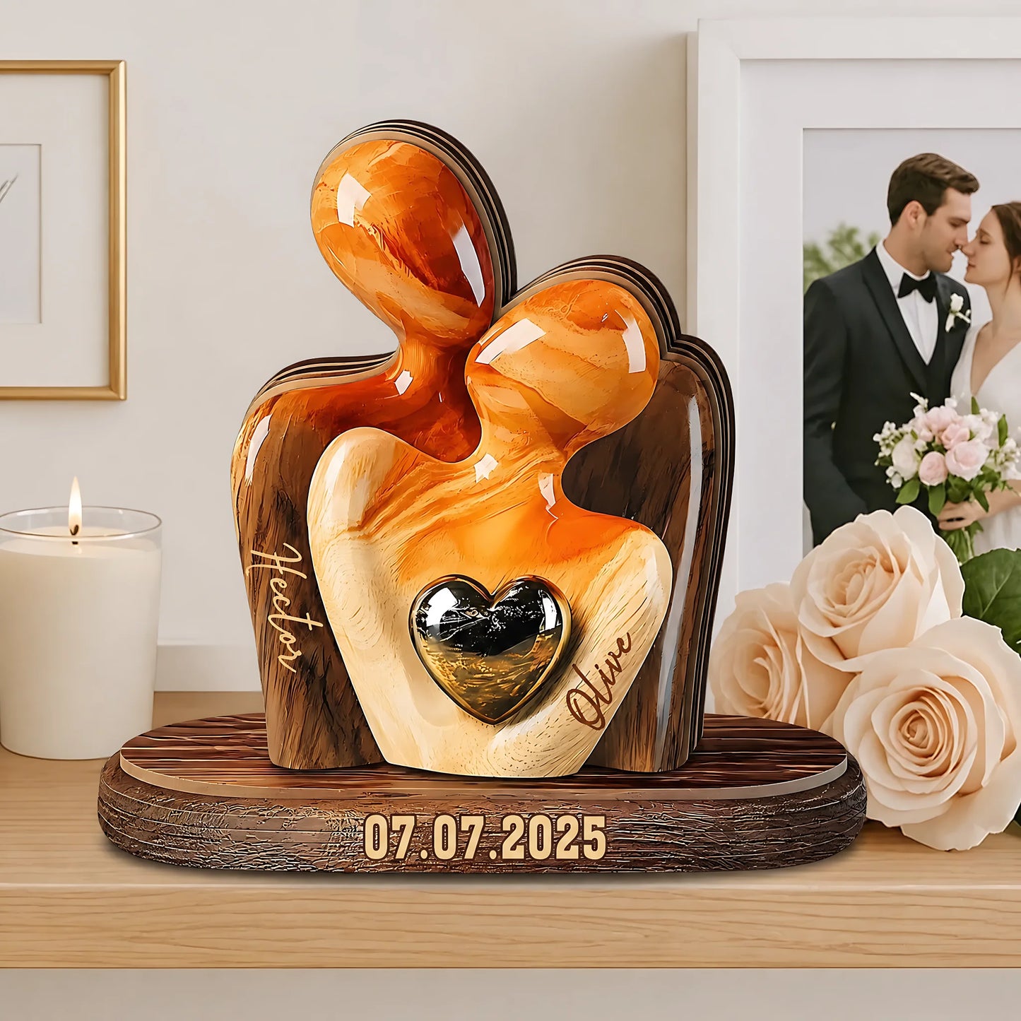 Custom Love Keepsake - Personalized Couple Plaque With Names & Date - Romantic Wedding Anniversary Gift For Wife Husband