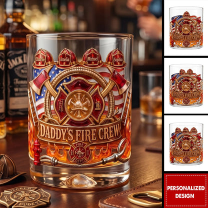 Whiskey Glass & Bottle - Personalized Firefighter Dad Fire Crew Glass Gift For Fireman Dad