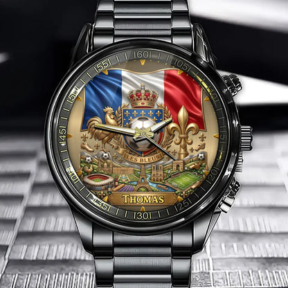 Personalized France Soccer Heritage Watch – Custom Name With Les Bleus Crest & French Flag