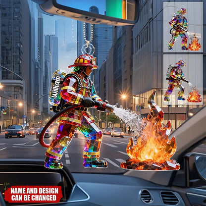 Firefighter Figurine Stained Glass Crystal Effect (2)