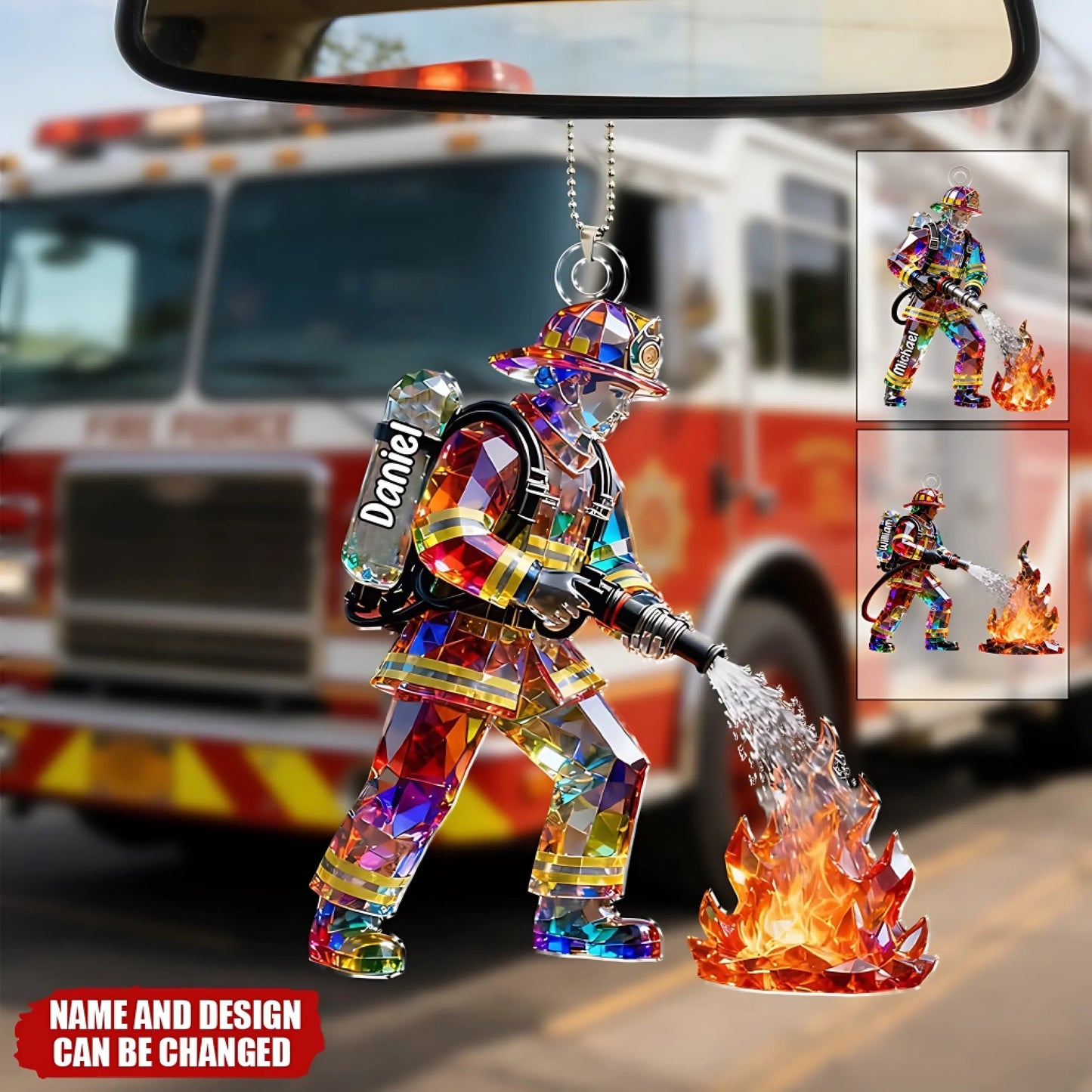 Firefighter Figurine Stained Glass Crystal Effect (1)