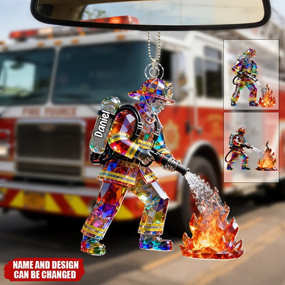 Firefighter Figurine Stained Glass Crystal Effect (1)