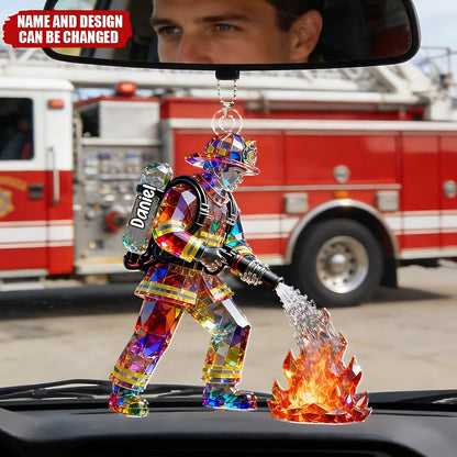 Firefighter Figurine Stained Glass Crystal Effect (3)