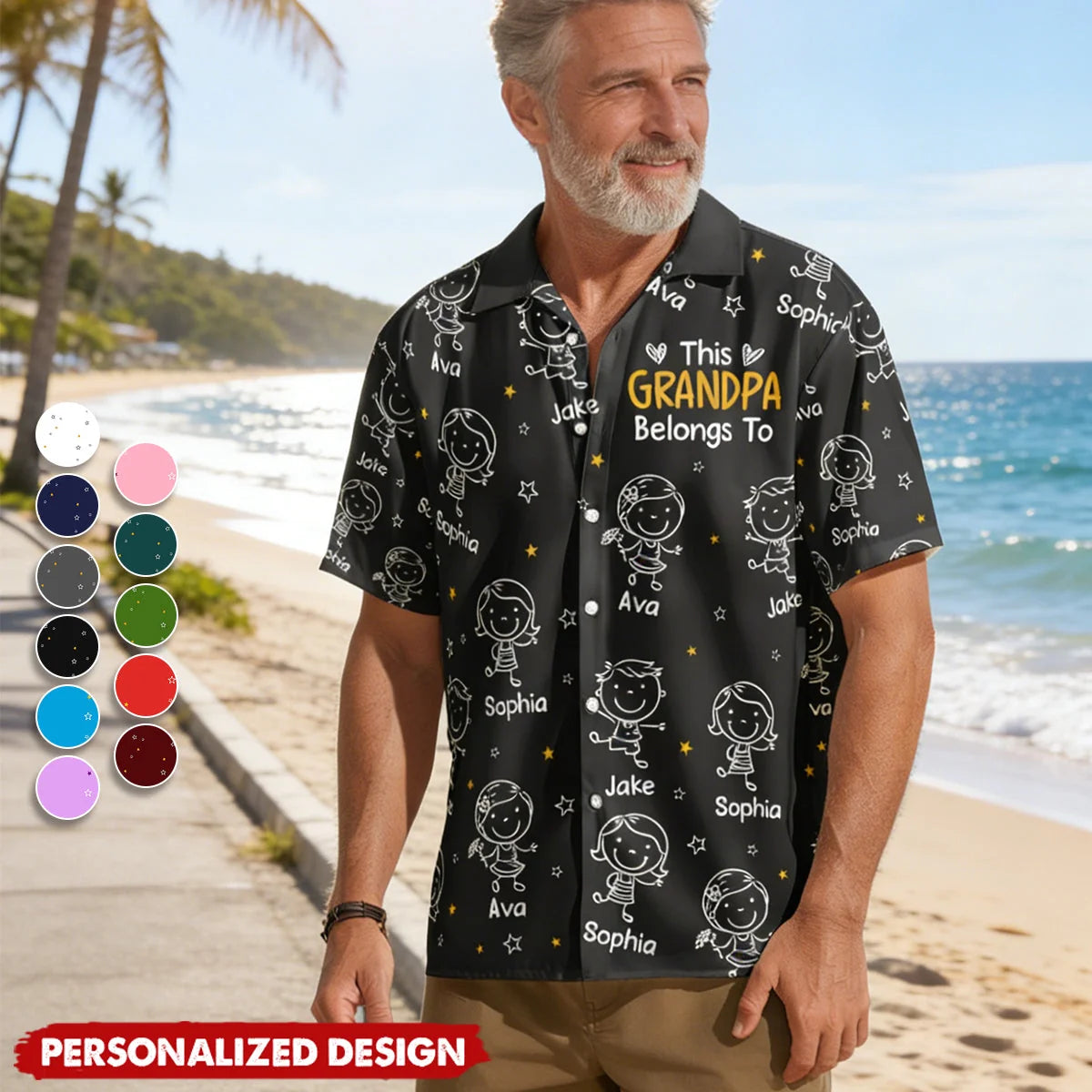 Custom Short-Sleeve Hawaiian Shirt- Personalized Grandpa Belongs To Kids Names Shirt, Father's Day Birthday Gift For Grandpa