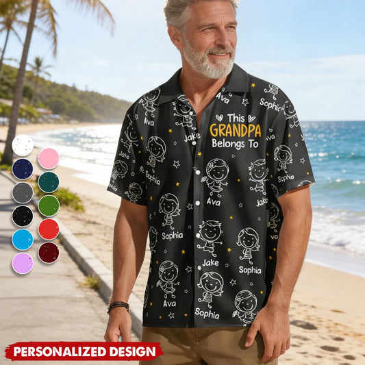 Custom Short-Sleeve Hawaiian Shirt- Personalized Grandpa Belongs To Kids Names Shirt, Father's Day Birthday Gift For Grandpa