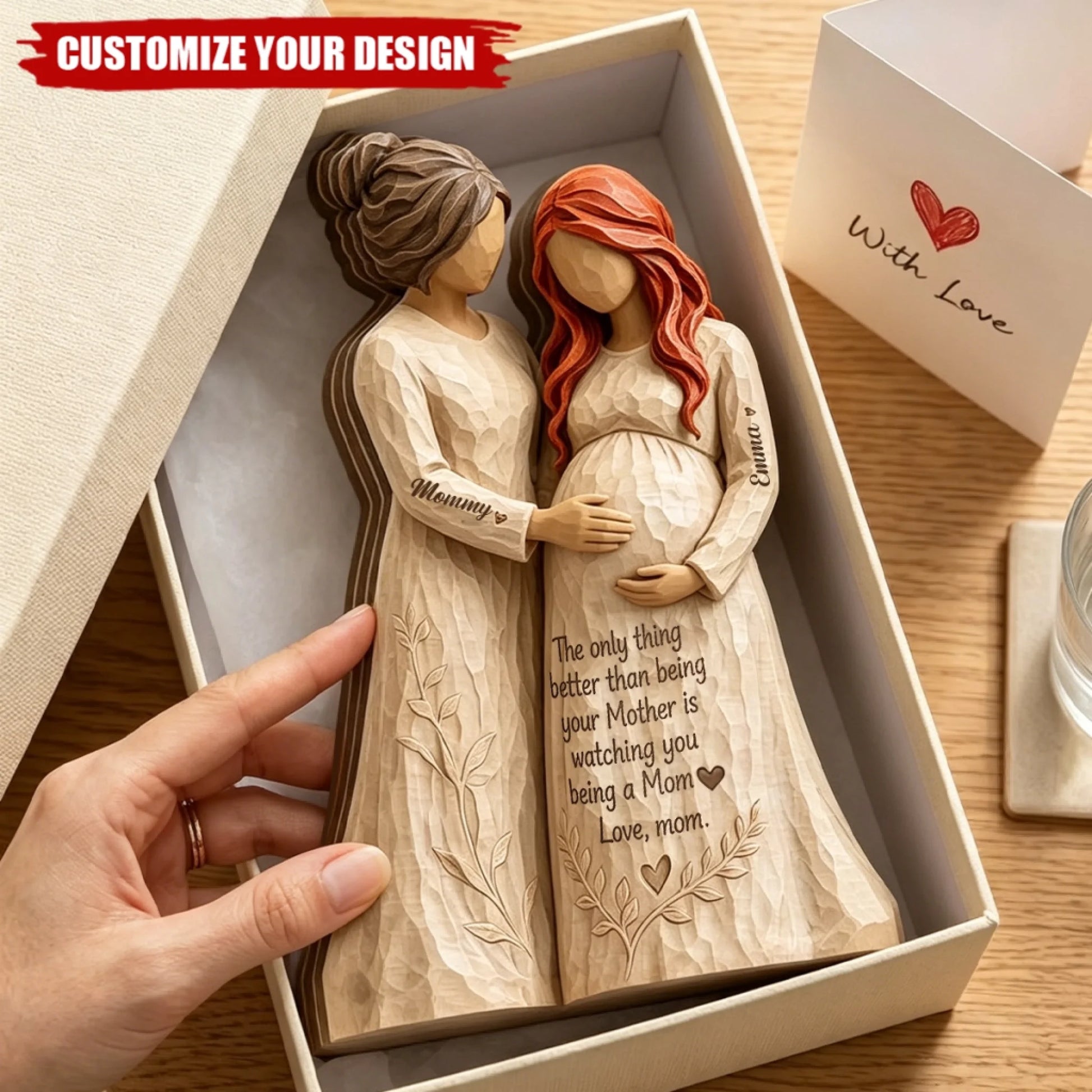 Personalized Pregnant Mom Figurine_ Mother Daughter Sculpt