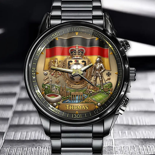 Personalized Germany Soccer Heritage Watch – Custom Name With Crest & German Flag