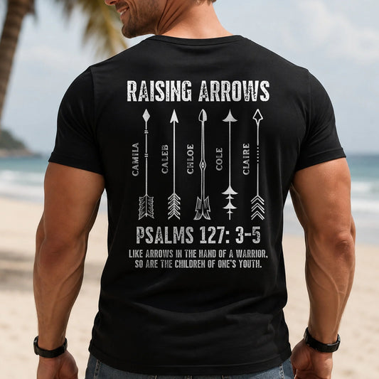 Custom Christian Dad Shirt - Personalized Kids Names Gift - Raising Arrows With Faith