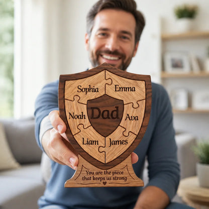 Custom Wooden Shield Plaque - Personalized Dad And Children Names Gift For Father
