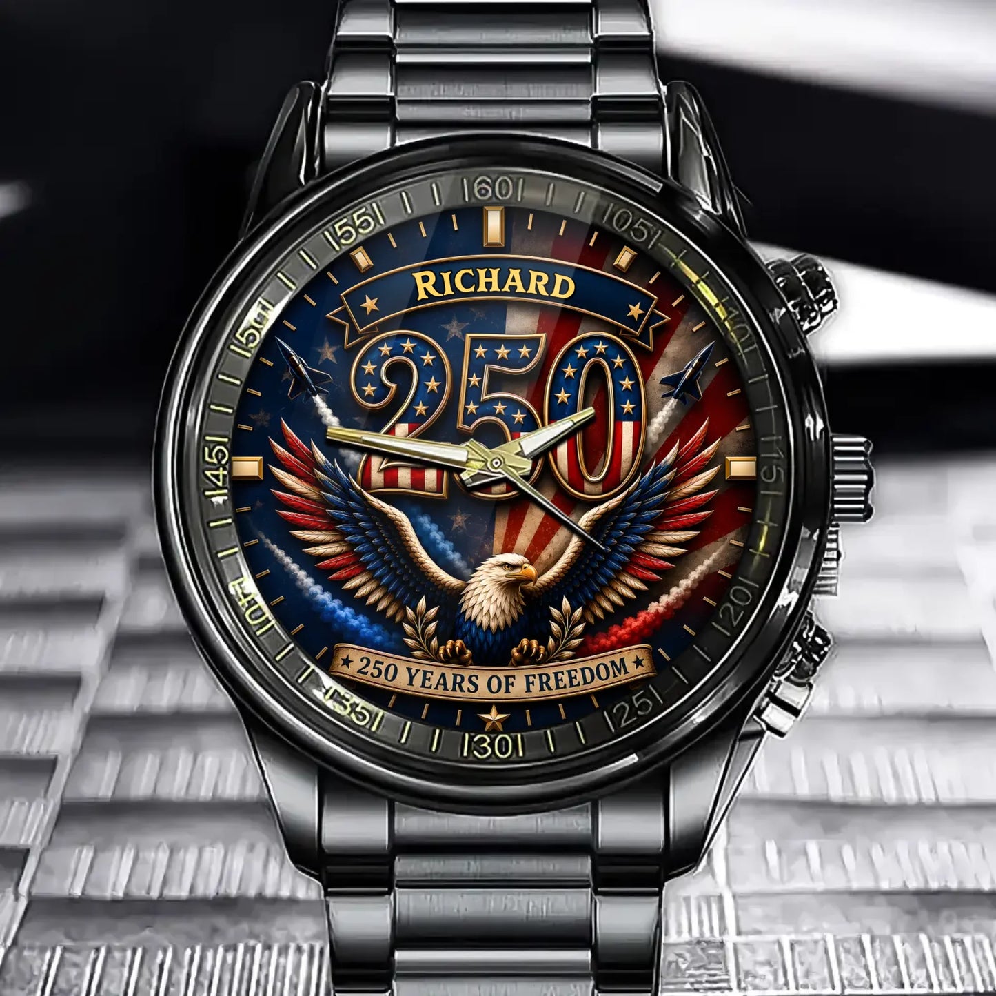 Personalized USA 250 Years of Freedom Watch – Custom Name With American Eagle & Flag