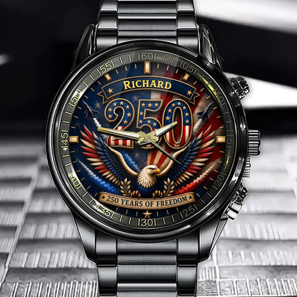 Personalized USA 250 Years of Freedom Watch – Custom Name With American Eagle & Flag