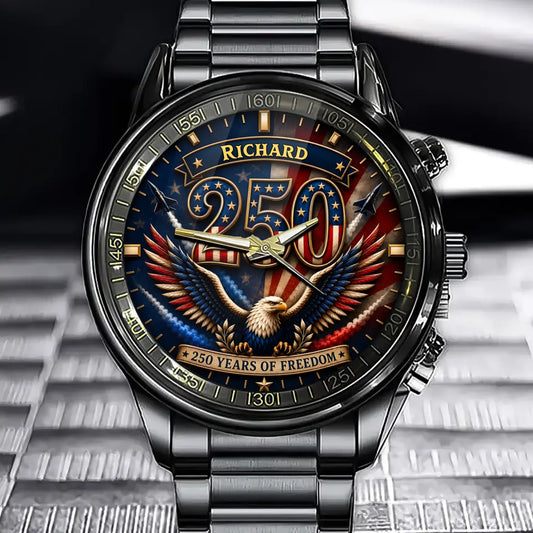Personalized USA 250 Years of Freedom Watch – Custom Name With American Eagle & Flag