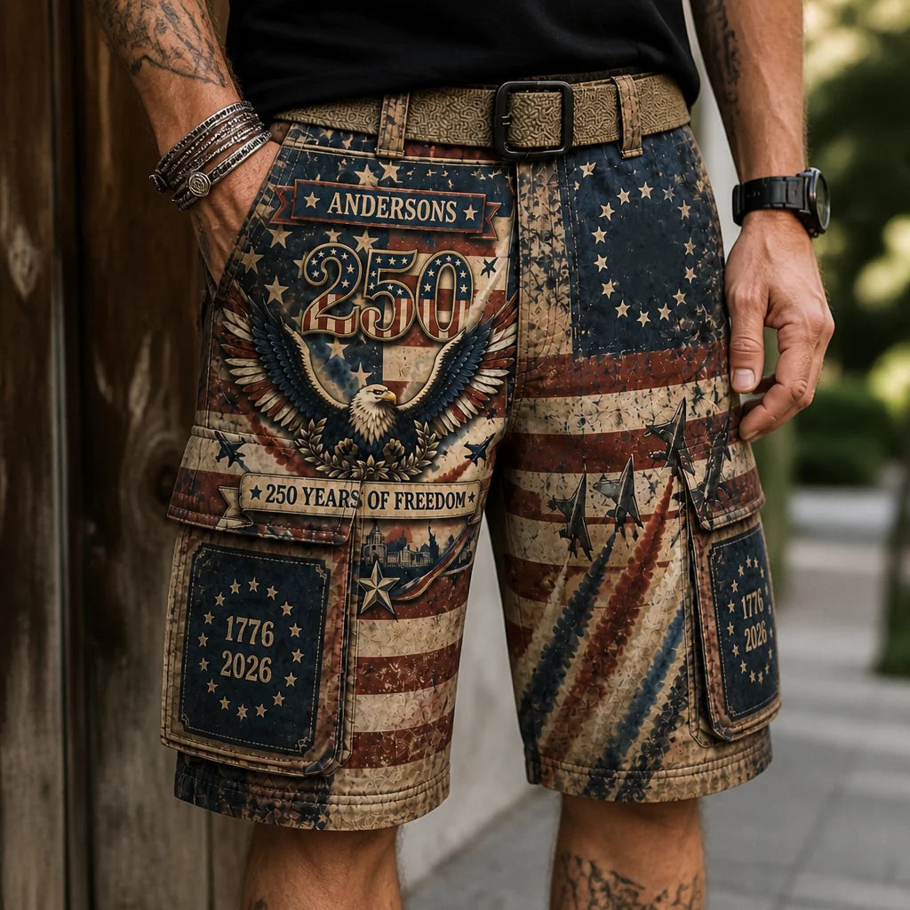 Custom USA Cargo Shorts - Personalized 1776 2026 Patriotic Gift For Veterans- Without Belt