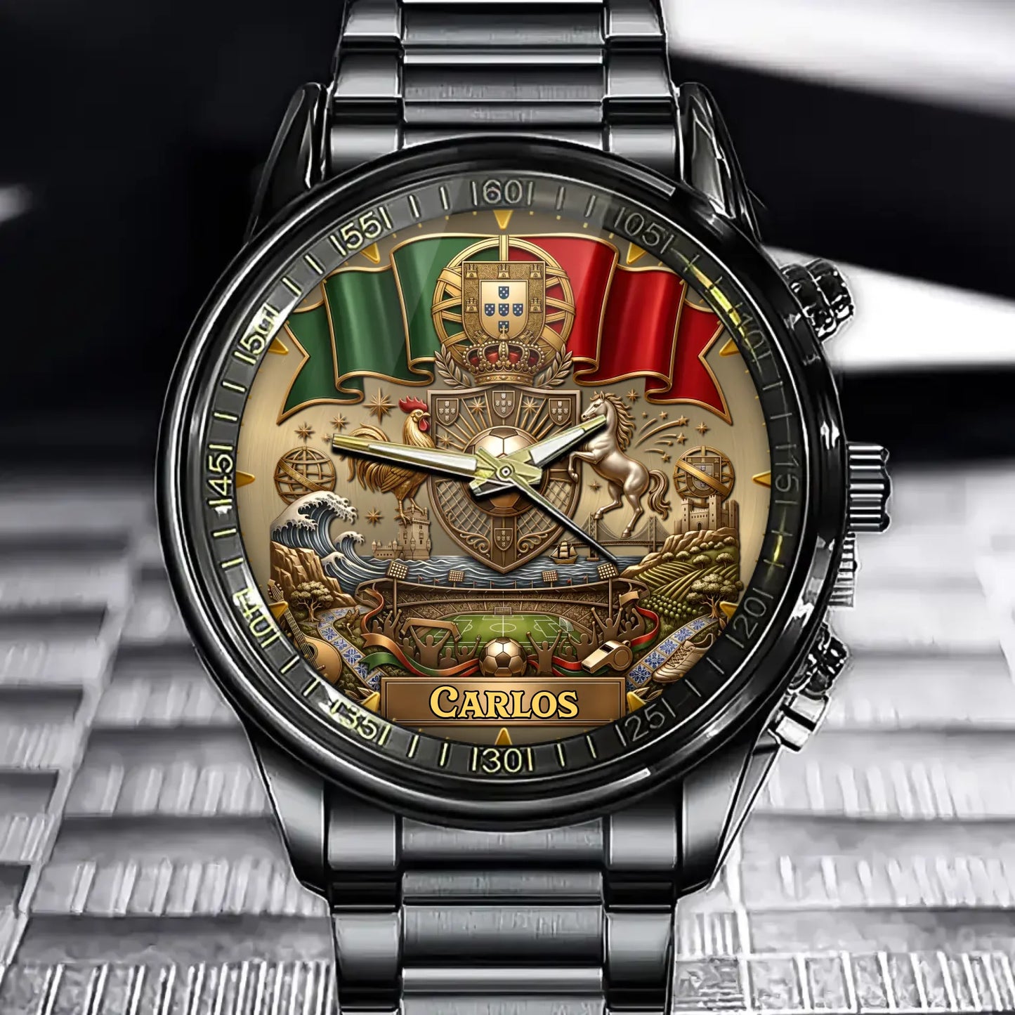 Custom Portugal Football Watch - Personalized Name Gift For Football Fans, Dad, Husband, Grandpa