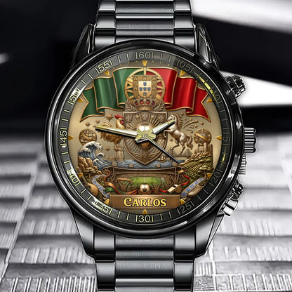 Custom Portugal Football Watch - Personalized Name Gift For Football Fans, Dad, Husband, Grandpa