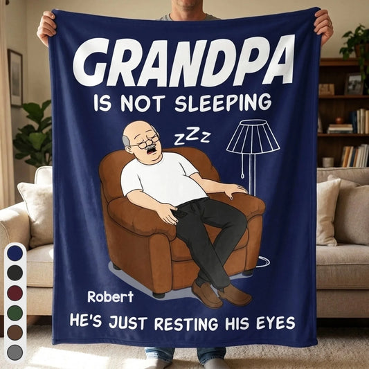 Custom Blanket - Personalized Father's Day Birthday Gifts For Dad, Grandpa - Dad’s Favorite Hobby Is Napping