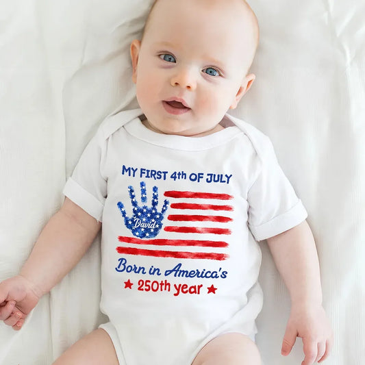 Custom Baby Onesie - Personalized My First 4th Of July Gift - Born In America's 250th Year