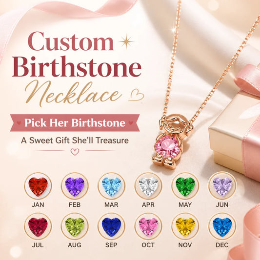 Custom Cute Boy Girl Outline Necklace - Personalized Heart Birthstones Gift For Her
