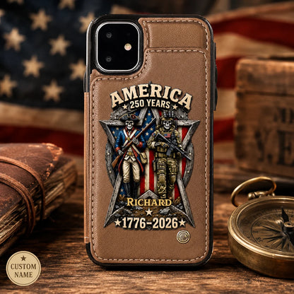 Personalized America 250th Anniversary Phone Case – Custom Veteran Military Wallet Case with Name